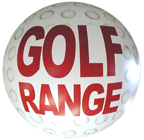 10' Giant round golf ball balloon, 10' advertising golf ball balloons with 1 color to full color decoration. Click here for pictures descriptions and prices.